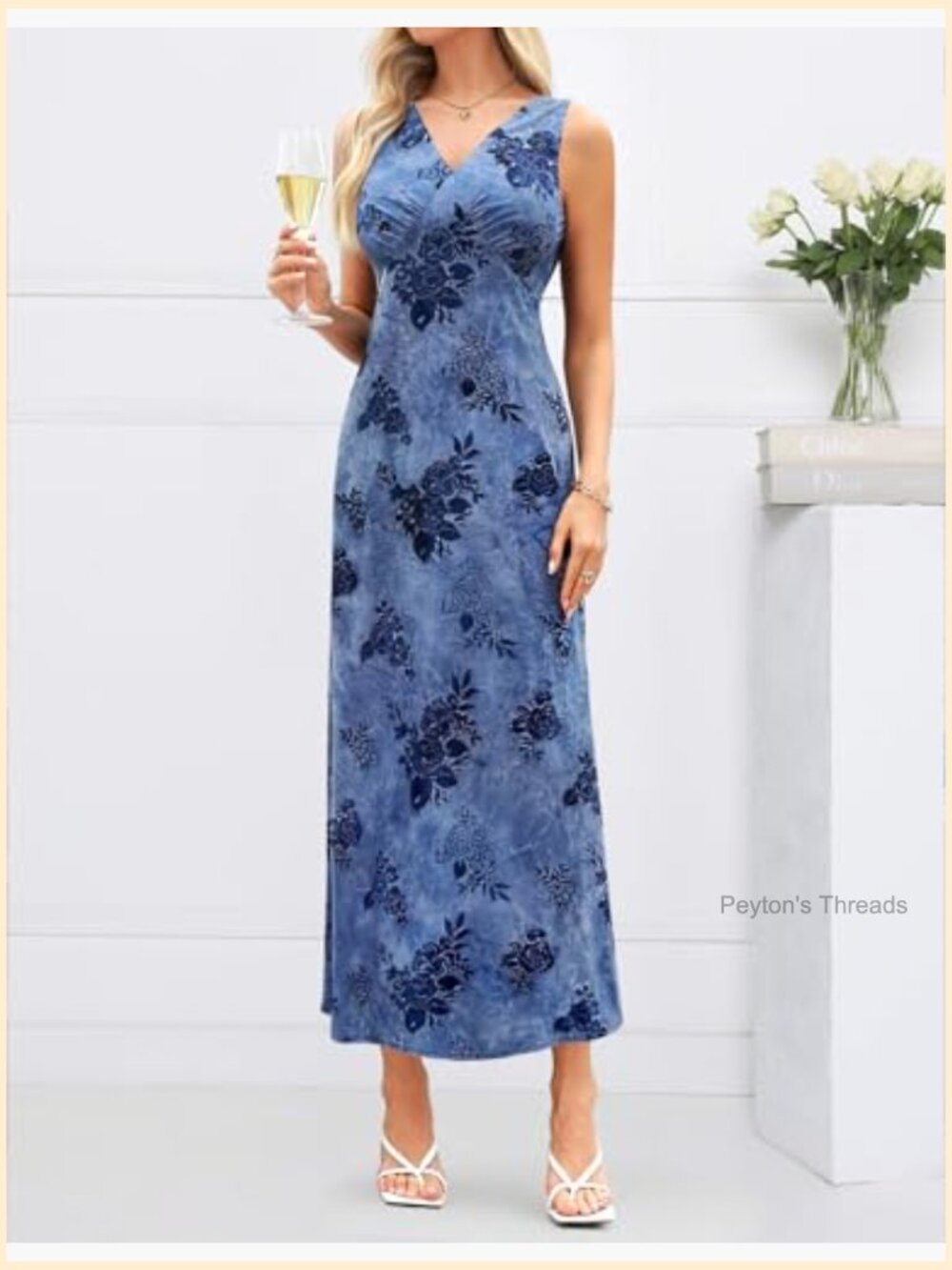 Sleeveless Floral Bodycon Maxi Dress V-Neck Wedding Guest Cocktail - Picture 4 of 7